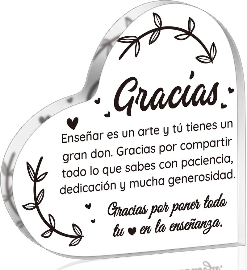 Yopyame Teacher Appreciation Acrylic Gifts - Spanish Heart Crystal Paperweight for Teacher Thank You Acrylic Gifts for Teachers from Student Christmas Birthday Keepsake Gift for Teachers - Image 1